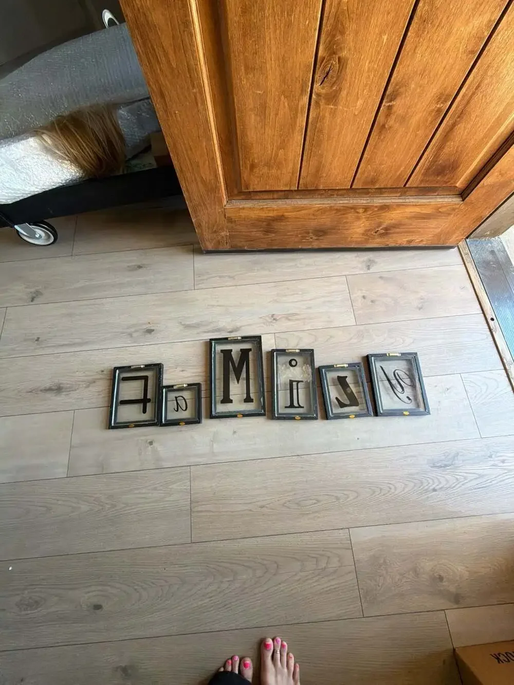 Rustic Black Wood Floating Letter Photo Frame Set - FAMILY